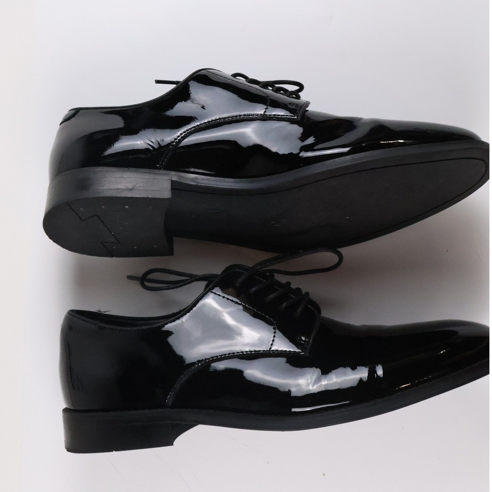 The Black Tux Patent Leather Derby Shoes Black Solid 10 Leather NEW